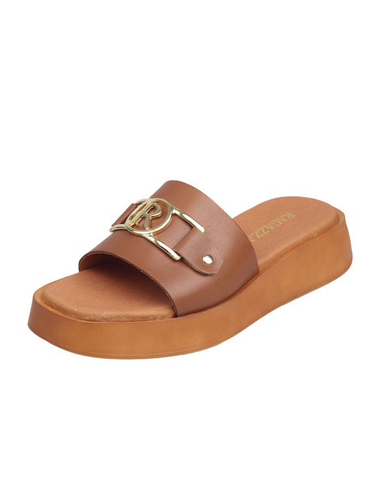 Ragazza Leather Women's Flat Sandals Flatforms in Tabac Brown Color