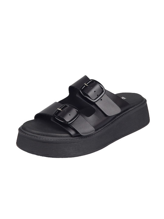 Ragazza Leder Damen Flache Sandalen Flatforms in Schwarz Farbe