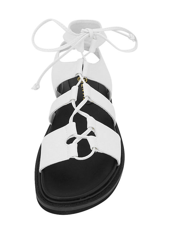 Leather Women's Flat Sandals White