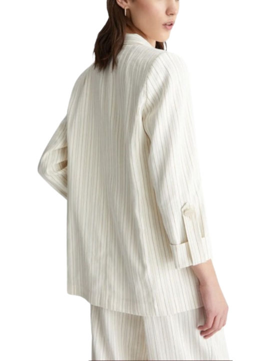 Liu Jo - Giacca Loose Blazer Striped Ecru Women's Linen - Cotton - Viscose