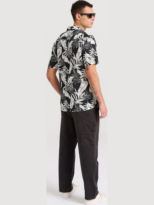 Short Sleeve Shirt in Wide Line Floral Black FBM009-029-05-Black