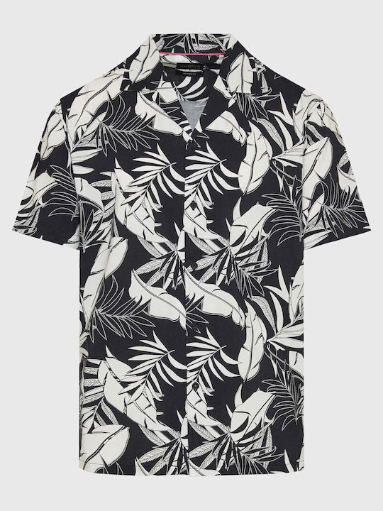 Short Sleeve Shirt in Wide Line Floral Black FBM009-029-05-Black