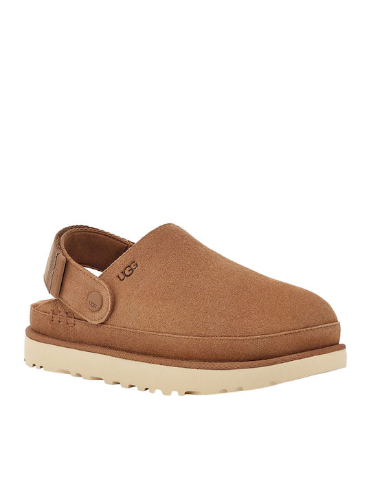 UGG Goldenstar Κλειστές Δερμάτινες Παντόφλες Καφέ