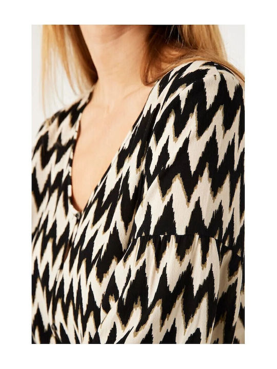 Women's Summer Blouse with 3/4 Sleeve & V Neckline Black