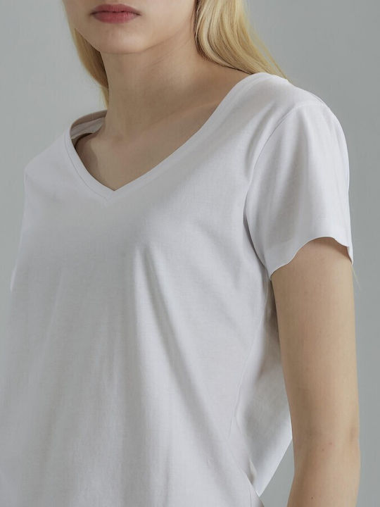 Women's T-shirt with V Neckline White