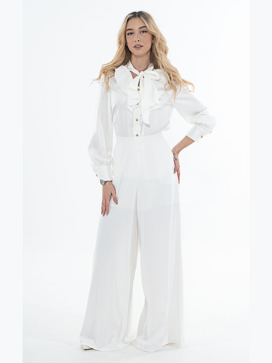 Korinas Fashion Women's Fabric Trousers WHITE