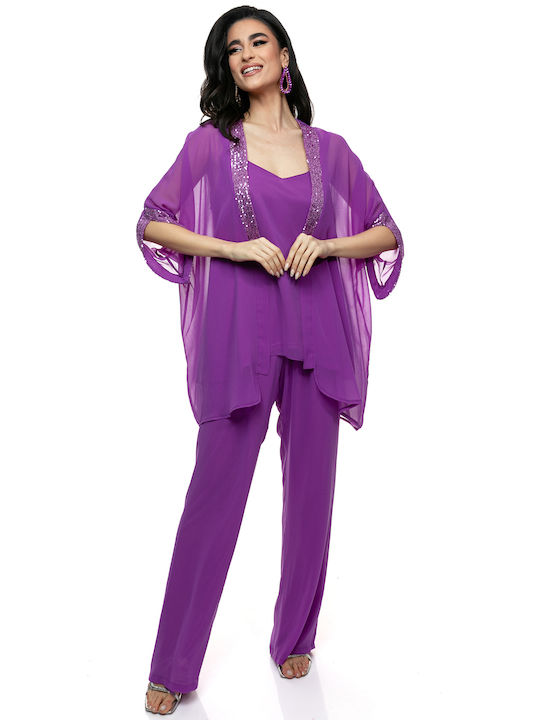 RichgirlBoudoir Women's Purple Set with Trousers in Slim Fit