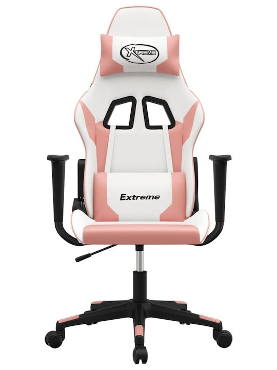 vidaXL 345454 Καρέκλα Gaming Δερματίνης με Ρυθμιζόμενα Μπράτσα Λευκό / Ροζ