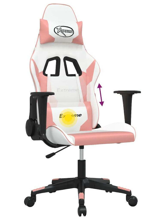 vidaXL 345454 Καρέκλα Gaming Δερματίνης με Ρυθμιζόμενα Μπράτσα Λευκό / Ροζ