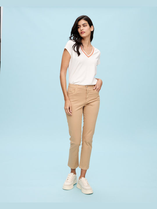 Passager Women's High-waisted Cotton Trousers Beige