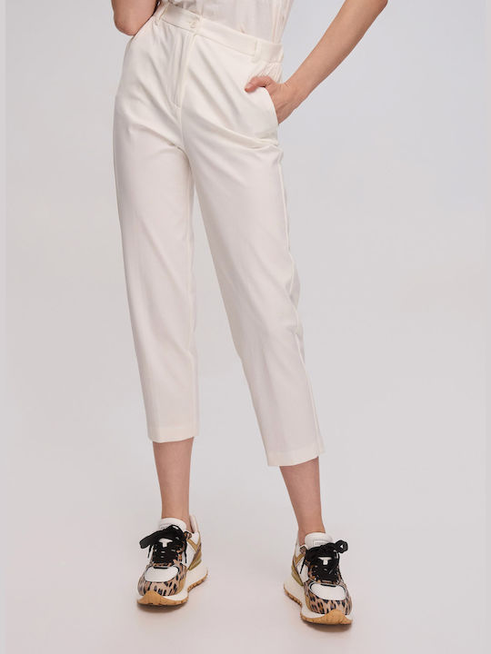 Vicolo Women's Cotton Capri Trousers with Elastic WHITE