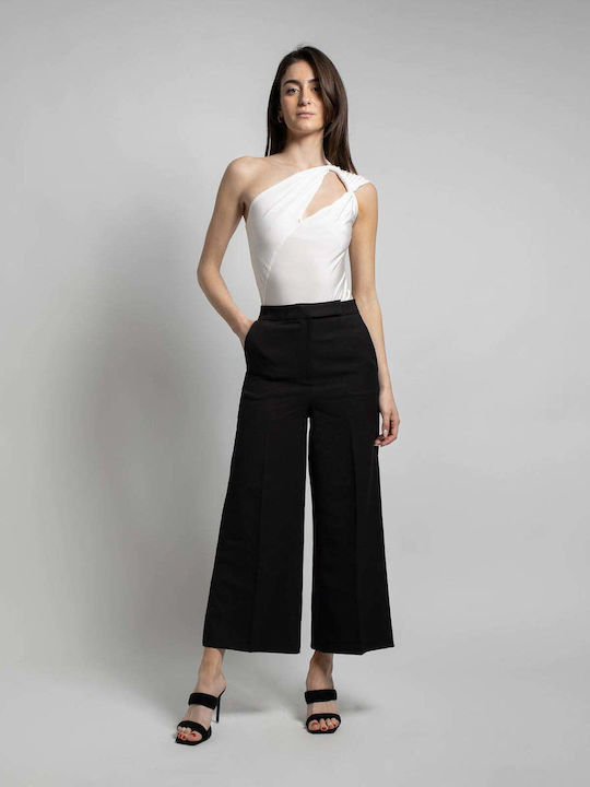 Fashioncore Women's Fabric Trousers in Straight Line Black