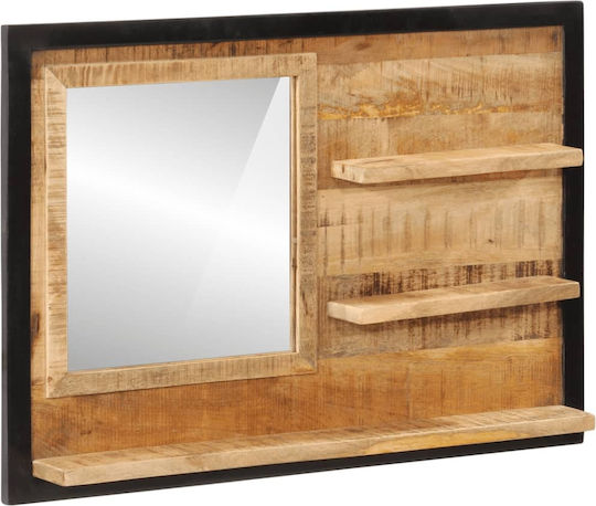 vidaXL Badezimmerspiegel aus Massivholz mit Regal 80x55cm Braun