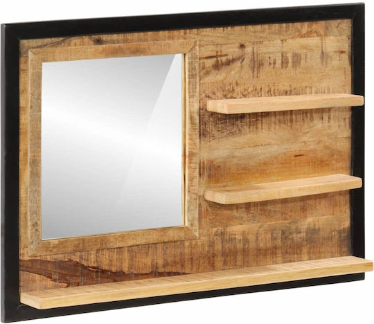 vidaXL Badezimmerspiegel aus Massivholz mit Regal 80x55cm Braun