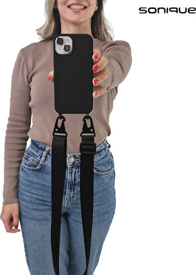 Sonique Back Cover Σιλικόνης 0.5mm με Λουράκι Μαύρο (Poco F5 / Redmi Note 12 Turbo)