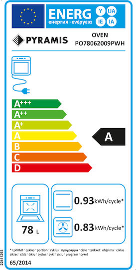 Pyramis PO78062009PWH + PHC61410IFB Φούρνος άνω Πάγκου 78lt με Κεραμικές Εστίες Π59.5εκ. Λευκός