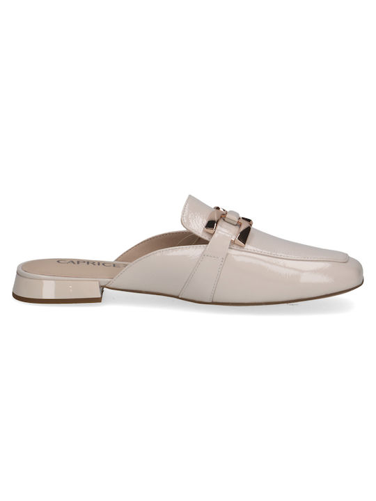 Caprice Heel Leather Mules Beige