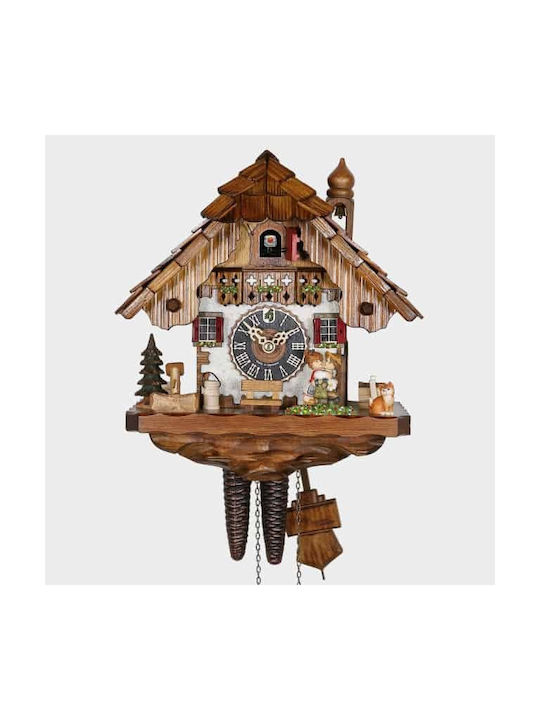 Cuckoo Clock, with Alpine house reconstruction, movement and figures, 1 day winding