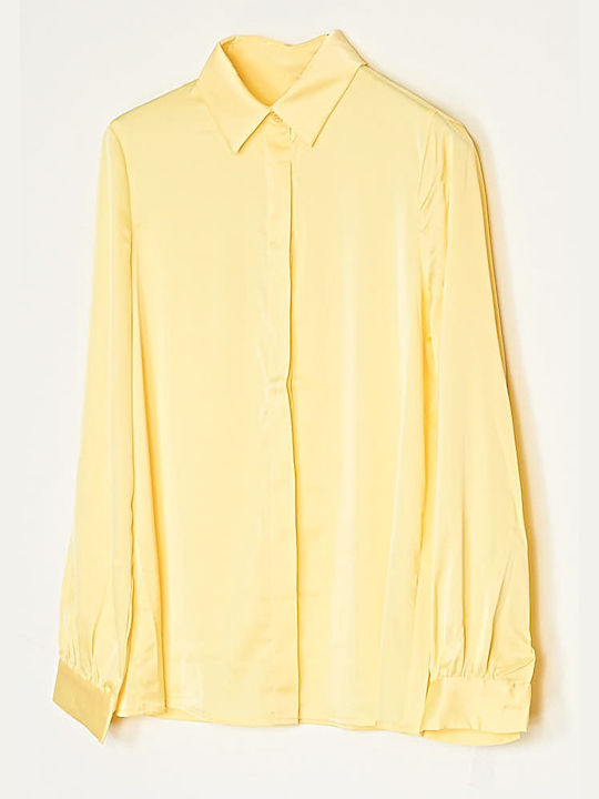 Cuca Langärmelig Damen Satin Hemd Yellow