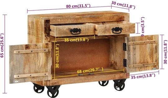 Μπουφές από Μασίφ Ξύλο με Συρτάρια Καφέ 80x30x65cm