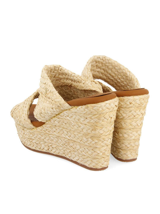 Women's Leather Platform Wedge Sandals Beige
