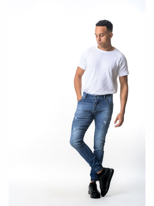 Life Style Butiken 680 Μπλε Ανδρικό Jean Παντελόνι Με Λάστιχο Στον Αστράγαλο Κανονική Εφαρμογή