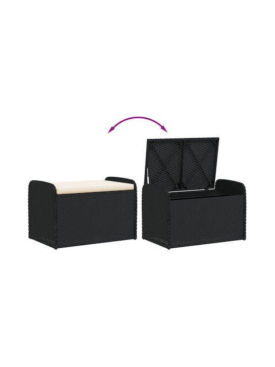 Gartenhocker Würfel Außeneinsatz Rattan mit Kissen Schwarz 80x51x52cm