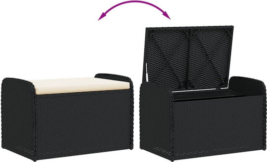 Garden Cube Stool Outdoor Rattan with Black Cushion 80x51x52cm