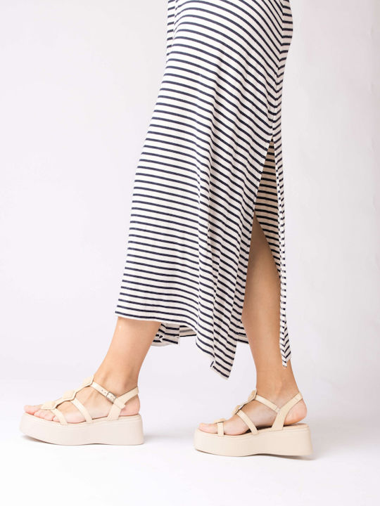 Women's Leather Platform Shoes Beige