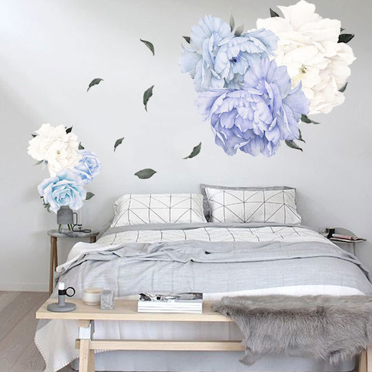 Autocolant decorativ, albastru și alb flori de bujor, oferte originale