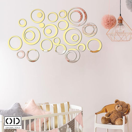 Oglindă autoadezivă pentru decorațiuni interioare și design, model de cercuri interioare, set de 24 de bucăți, negru și auriu, PVC acrilic premium, oferte originale