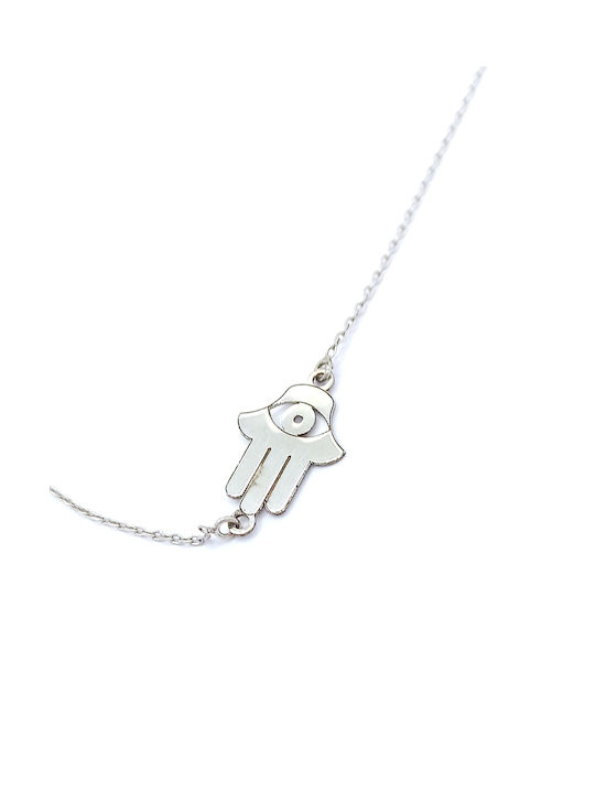 Silver 925 Sterling Silver Necklace Silver Plated With Design On The Side The Hand Of Fatima (hamsa)