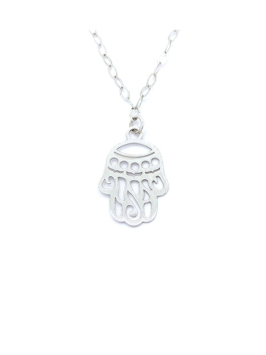 Colier din argint 925 placat cu argint placat cu designul mâinii lui Fatima (hamsa)