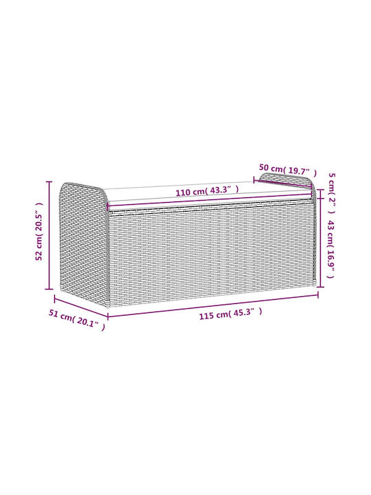 Bench Outdoor Rattan with Chest and Pillows 115x51x52cm