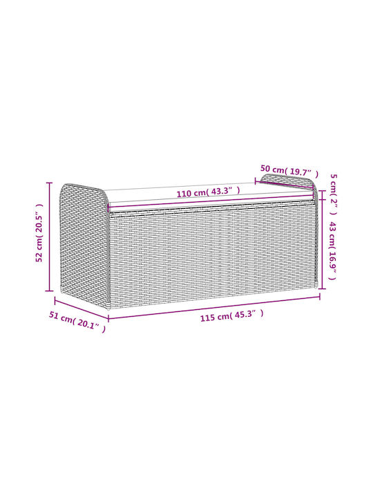 Bench Outdoor Rattan with Chest and Pillows 115x51x52cm