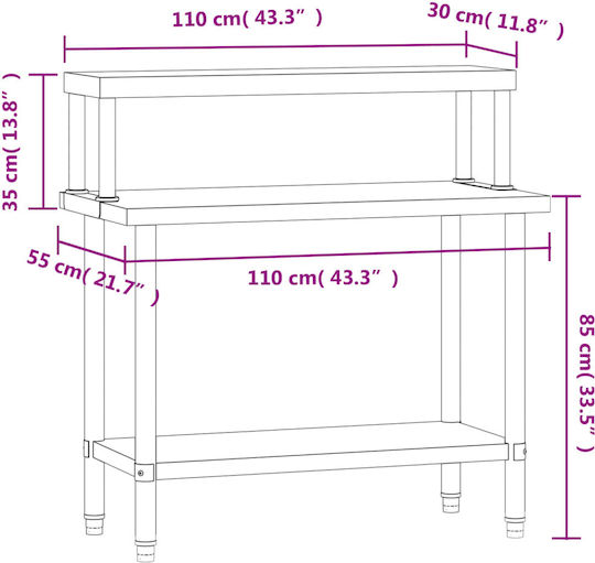vidaXL Kommerzielle Stahlwerkbank M110xB55xHöhe120cm