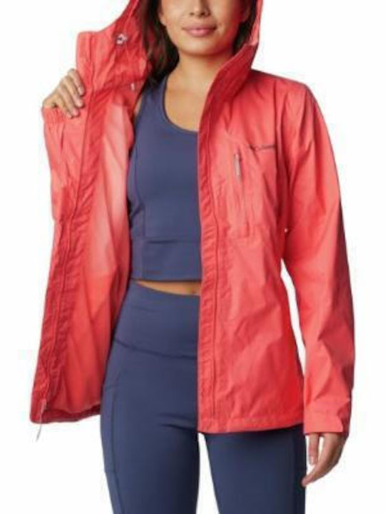 Columbia Pouring Adventure Ii Women's Short Lifestyle Jacket Waterproof for Spring or Autumn with Hood Coral
