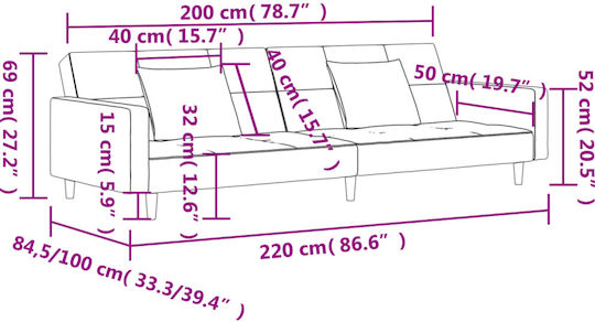 Doppelsitzer Sofa Bett Gelb mit Dekokissen 220x100x69cm