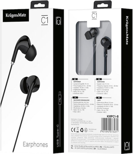 Kruger & Matz KMPC1-B In-ear Handsfree Ακουστικά με Βύσμα USB-C Μαύρο