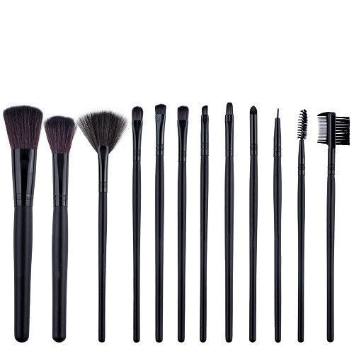 Set de 12 perii, perii de machiaj, negru, geantă de depozitare