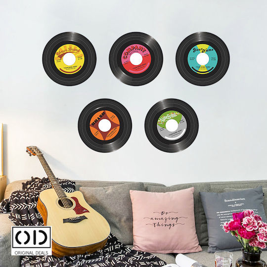 Autocolante Decorative Vinil Pick-up Discuri Cu Muzică Retro, Set De 5 Bucăți, Diametru 30 Cm, Autocolant Adeziv, Oferte Originale