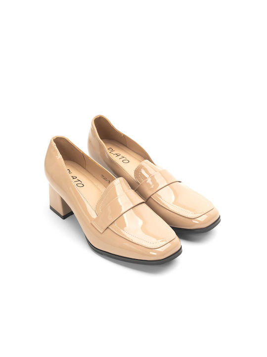 Plato Patent Leather Women's Moccasins in Beige Color