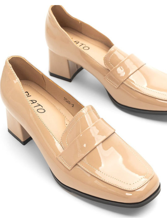 Patent Leather Women's Moccasins in Beige Color