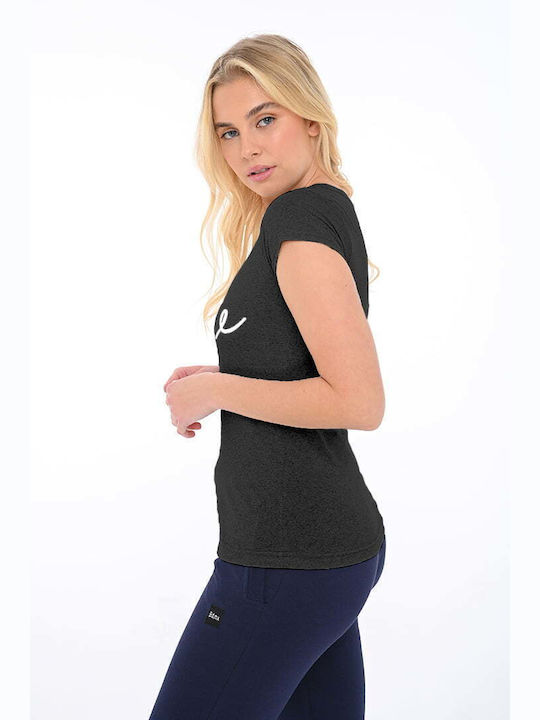 Bodymove Damen Sommerliche Bluse Baumwoll Kurzärmelig Schwarz