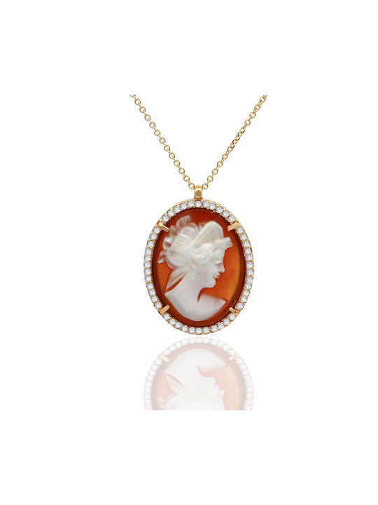 Necklace Cameo Yellow Gold K14 and cubic zirconia stones 17491n