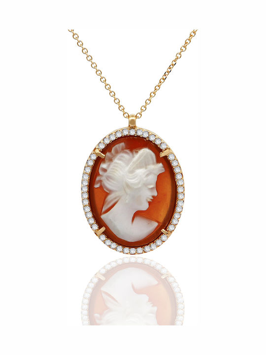 Necklace Cameo Yellow Gold K14 and cubic zirconia stones 17491n Necklace Cameo Yellow Gold K14 and cubic zirconia stones 17491n
