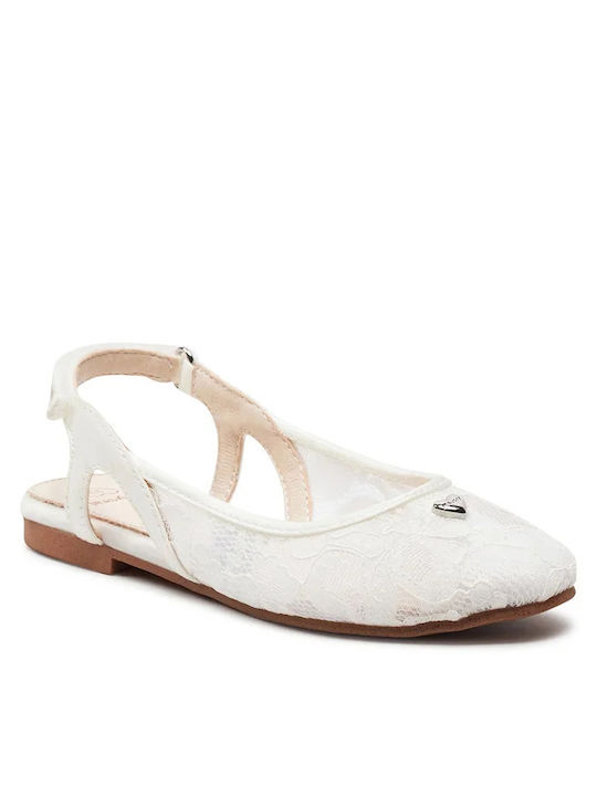 Mayoral Kids Leather Ballerinas with Hoop & Loop Closure White