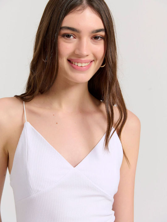 Sleeveless Bodysuit with Open Back Regular Fit White