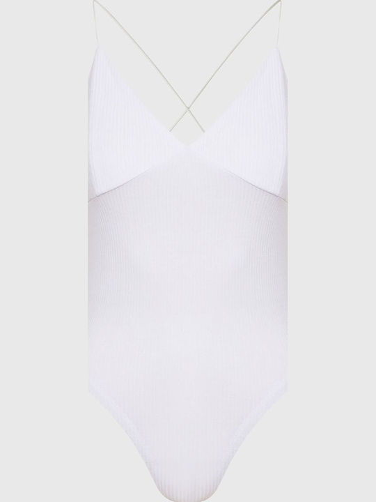 Sleeveless Bodysuit with Open Back Regular Fit White