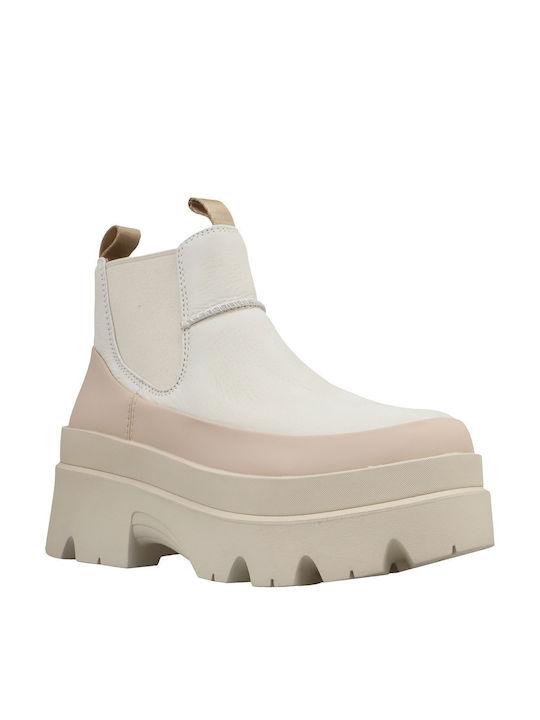 Ugg Australia Leder Damen Chelsea Stiefeletten mit mittlerem Absatz Beige